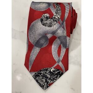 Vintage Secours Bold Abstract Retro Art MCM Red Gray 100% Silk Tie Italy 58 x 4
